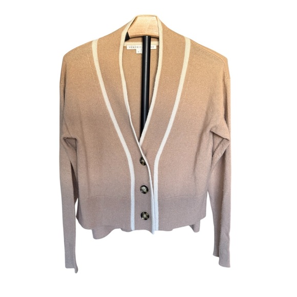 Veronica Beard TRISA 100% Cashmere Tan  Cardigan with Cream size S - Picture 3 of 5